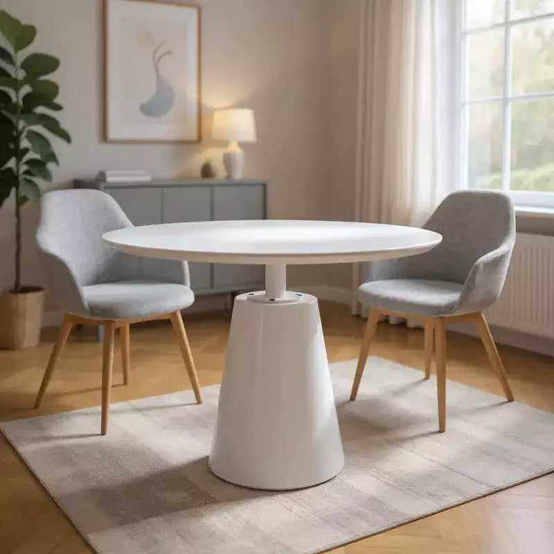 HomeRoots 36 White Wood and Metal Pedestal Base Round Top Dining Table