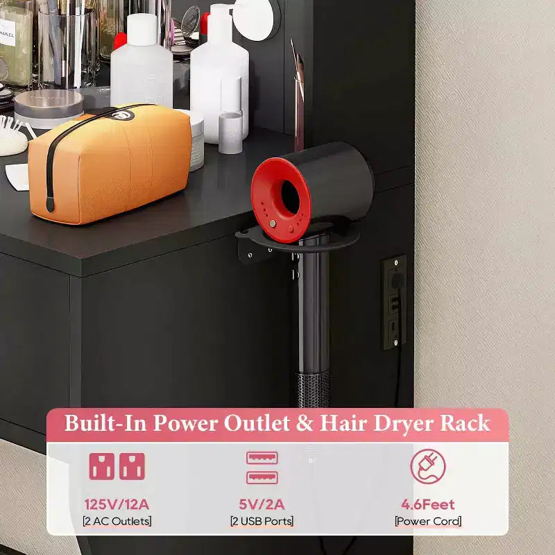 FDW Vanity Desk Makeup Vanity With Large Mirror And 3 Color Light Options Dressing Table Set With Adjustable Power Strip hair dryer holder
