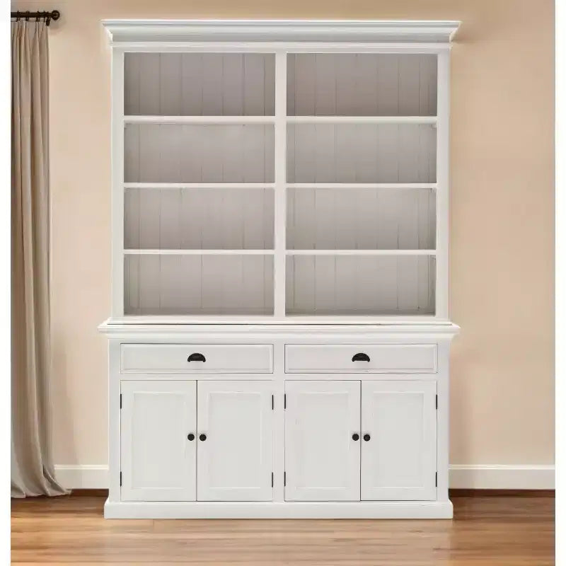 HomeRoots 87 White Solid Wood Side Board with Hutch