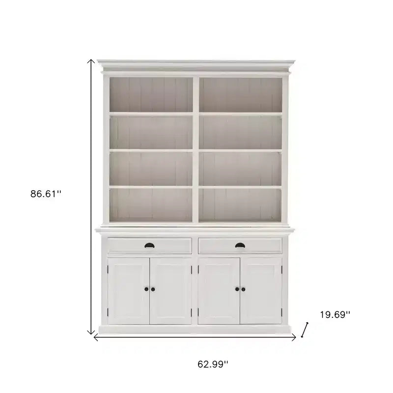 HomeRoots 87 White Solid Wood Side Board with Hutch
