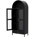 Arched Metal Storage Cabinet with Glass Doors, 73 Tall Display Bookcase with Adjustable Shelves
