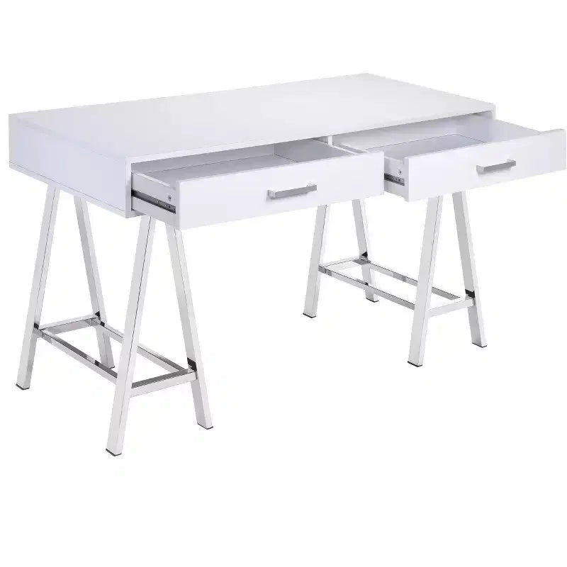 Okak 54IN Elegent Standing Desk with USB Port, Writing Desk with Chrome Legs and 2 Drawers, Office Desk for Workplace, Living Room