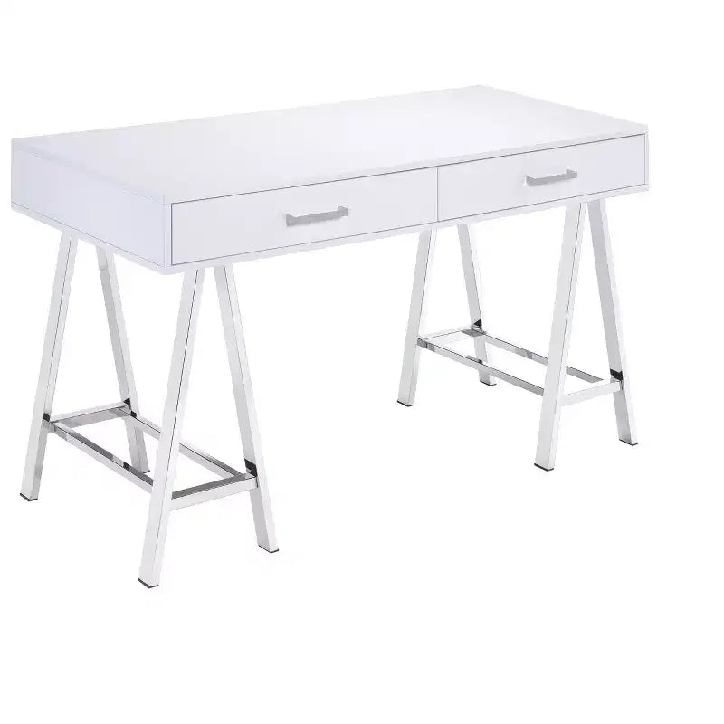 Okak 54IN Elegent Standing Desk with USB Port, Writing Desk with Chrome Legs and 2 Drawers, Office Desk for Workplace, Living Room