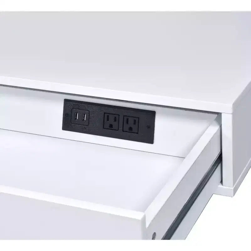 Okak 54IN Elegent Standing Desk with USB Port, Writing Desk with Chrome Legs and 2 Drawers, Office Desk for Workplace, Living Room