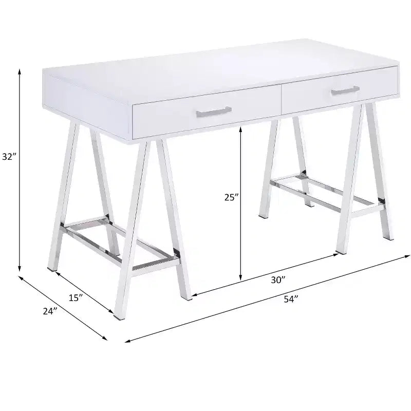 Okak 54IN Elegent Standing Desk with USB Port, Writing Desk with Chrome Legs and 2 Drawers, Office Desk for Workplace, Living Room