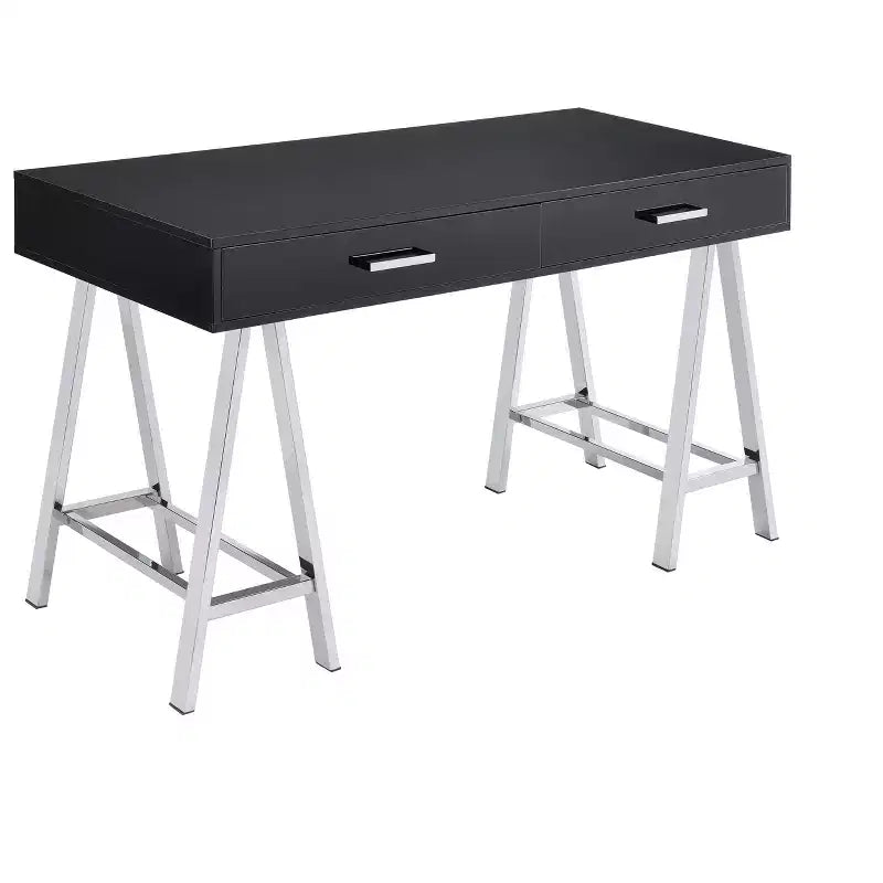 Okak 54IN Elegent Standing Desk with USB Port, Writing Desk with Chrome Legs and 2 Drawers, Office Desk for Workplace, Living Room