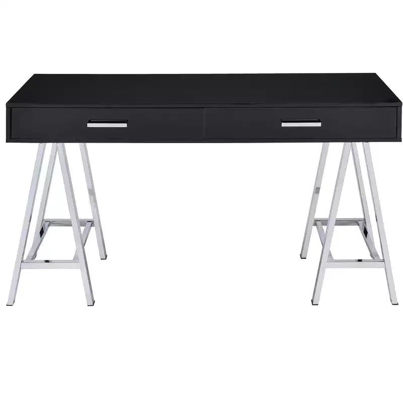 Okak 54IN Elegent Standing Desk with USB Port, Writing Desk with Chrome Legs and 2 Drawers, Office Desk for Workplace, Living Room