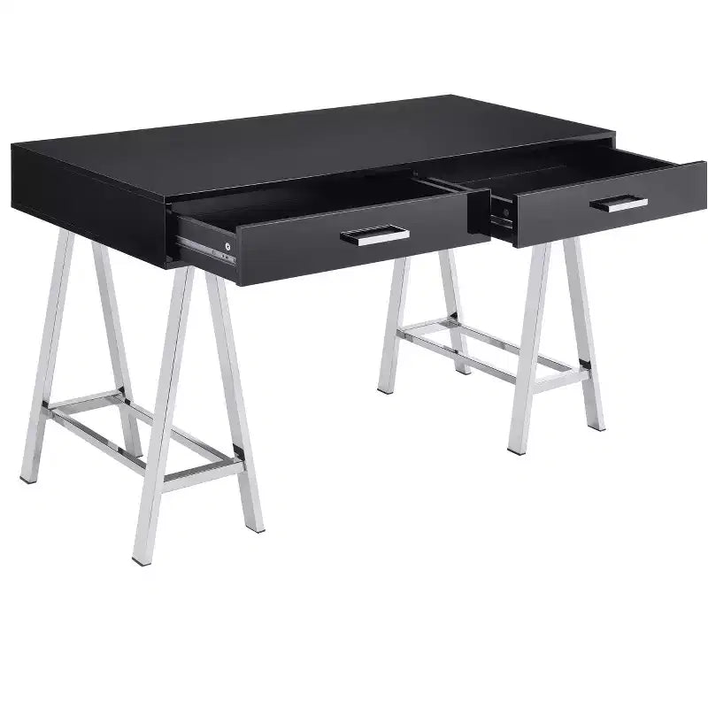 Okak 54IN Elegent Standing Desk with USB Port, Writing Desk with Chrome Legs and 2 Drawers, Office Desk for Workplace, Living Room