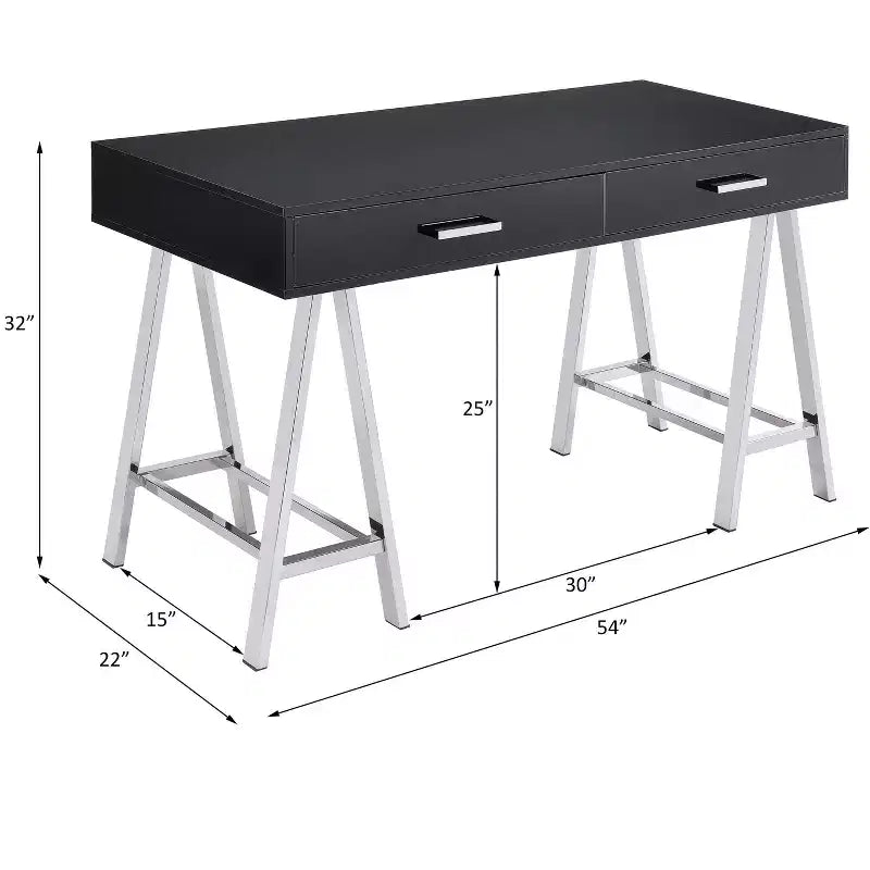 Okak 54IN Elegent Standing Desk with USB Port, Writing Desk with Chrome Legs and 2 Drawers, Office Desk for Workplace, Living Room