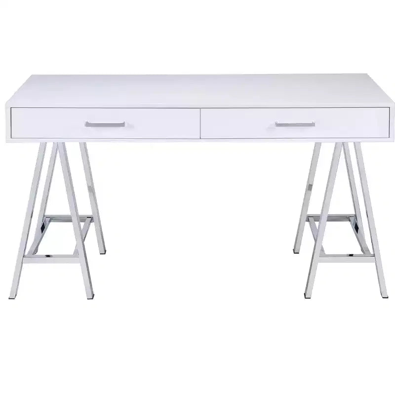 Okak 54IN Elegent Standing Desk with USB Port, Writing Desk with Chrome Legs and 2 Drawers, Office Desk for Workplace, Living Room