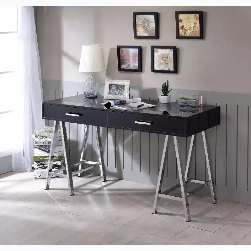 Okak 54IN Elegent Standing Desk with USB Port, Writing Desk with Chrome Legs and 2 Drawers, Office Desk for Workplace, Living Room