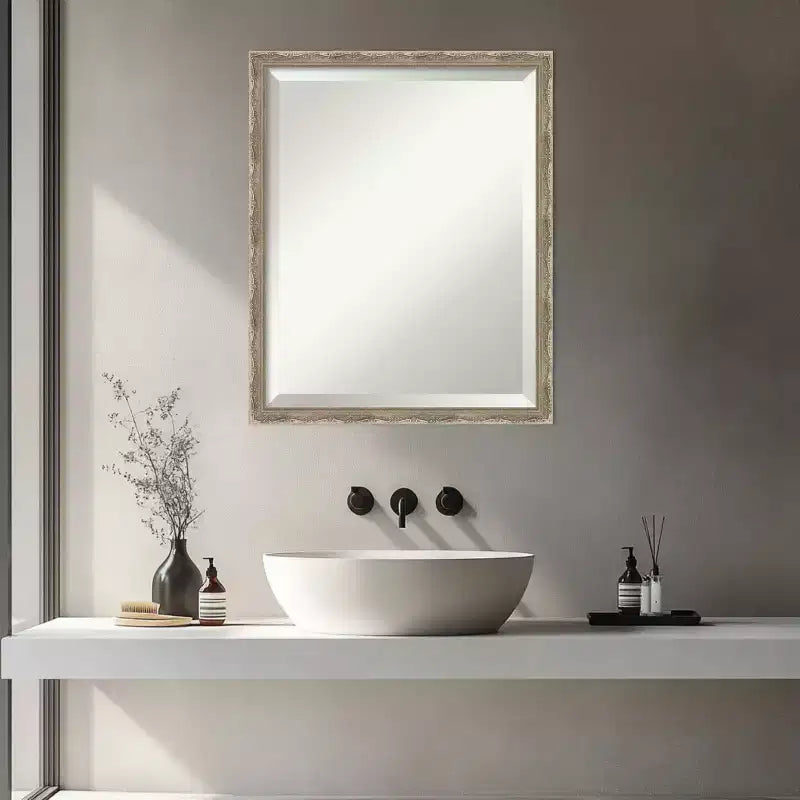 Mila Beveled Wood Framed Bathroom Vanity Wall Mirror