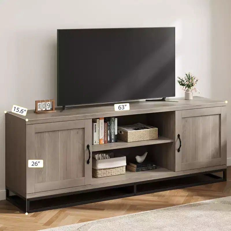Brown TV Stand for 75inch, Farmhouse Entertainment Center with Sturdy Metal Leg & 2 Open Shelves, Wooden TV & Media Console Cabinet for Living Room