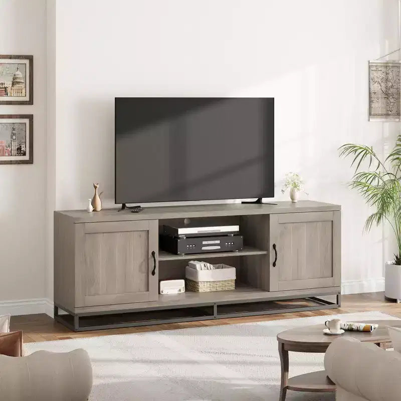 Brown TV Stand for 75inch, Farmhouse Entertainment Center with Sturdy Metal Leg & 2 Open Shelves, Wooden TV & Media Console Cabinet for Living Room