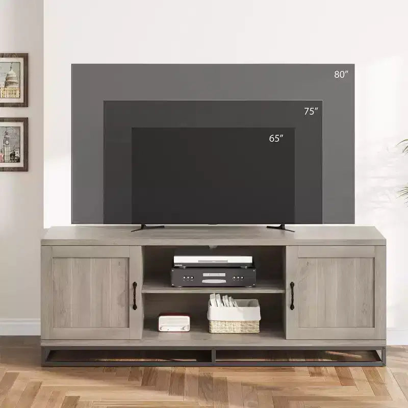 Brown TV Stand for 75inch, Farmhouse Entertainment Center with Sturdy Metal Leg & 2 Open Shelves, Wooden TV & Media Console Cabinet for Living Room