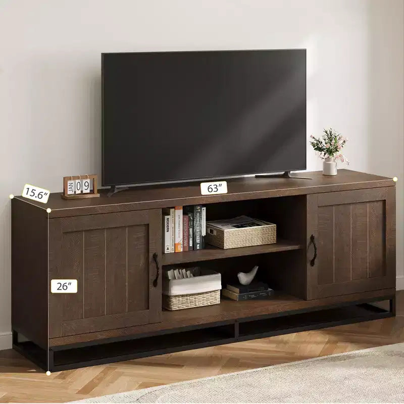 Brown TV Stand for 75inch, Farmhouse Entertainment Center with Sturdy Metal Leg & 2 Open Shelves, Wooden TV & Media Console Cabinet for Living Room