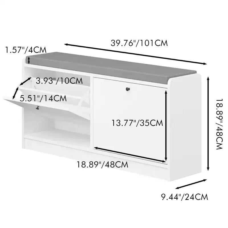 Narrow Shoe Bench Storage Bench Entryway Bench Small Shoe Cabinet Storage Chest with Cushion, White - ModernLuxe