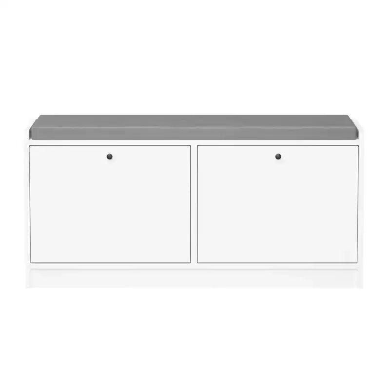 Narrow Shoe Bench Storage Bench Entryway Bench Small Shoe Cabinet Storage Chest with Cushion, White - ModernLuxe