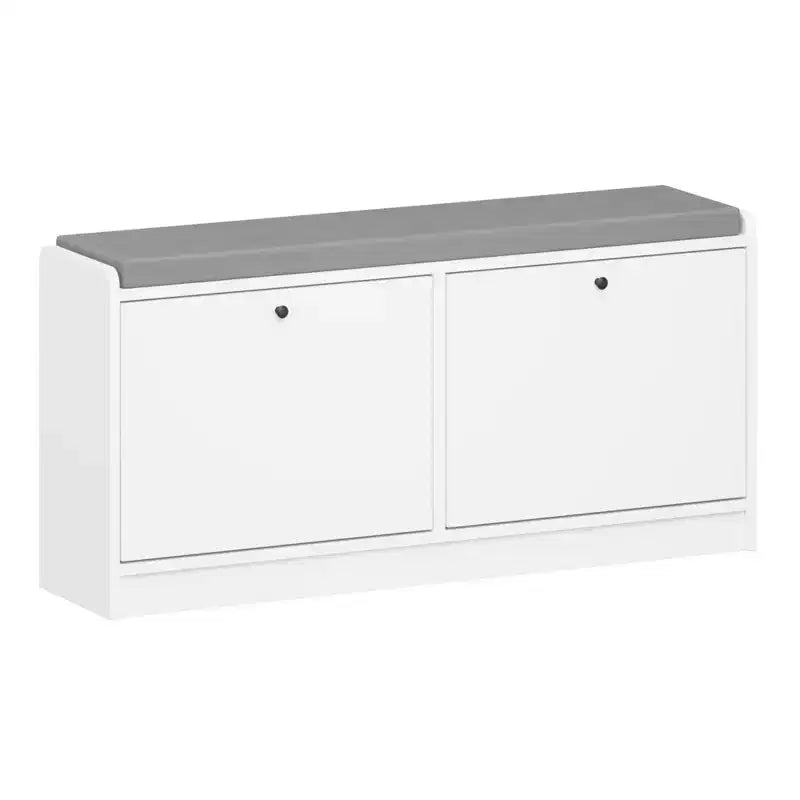 Narrow Shoe Bench Storage Bench Entryway Bench Small Shoe Cabinet Storage Chest with Cushion, White - ModernLuxe