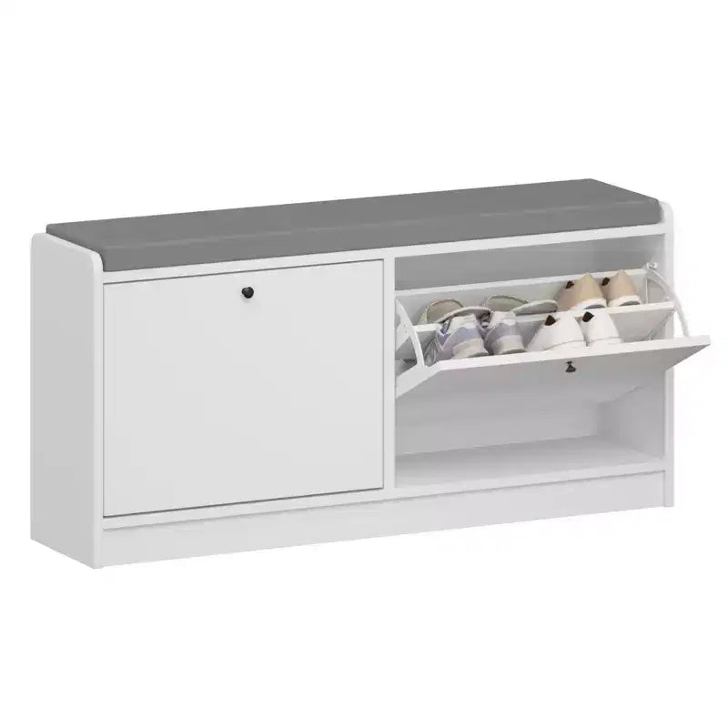 Narrow Shoe Bench Storage Bench Entryway Bench Small Shoe Cabinet Storage Chest with Cushion, White - ModernLuxe