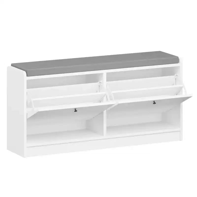 Narrow Shoe Bench Storage Bench Entryway Bench Small Shoe Cabinet Storage Chest with Cushion, White - ModernLuxe
