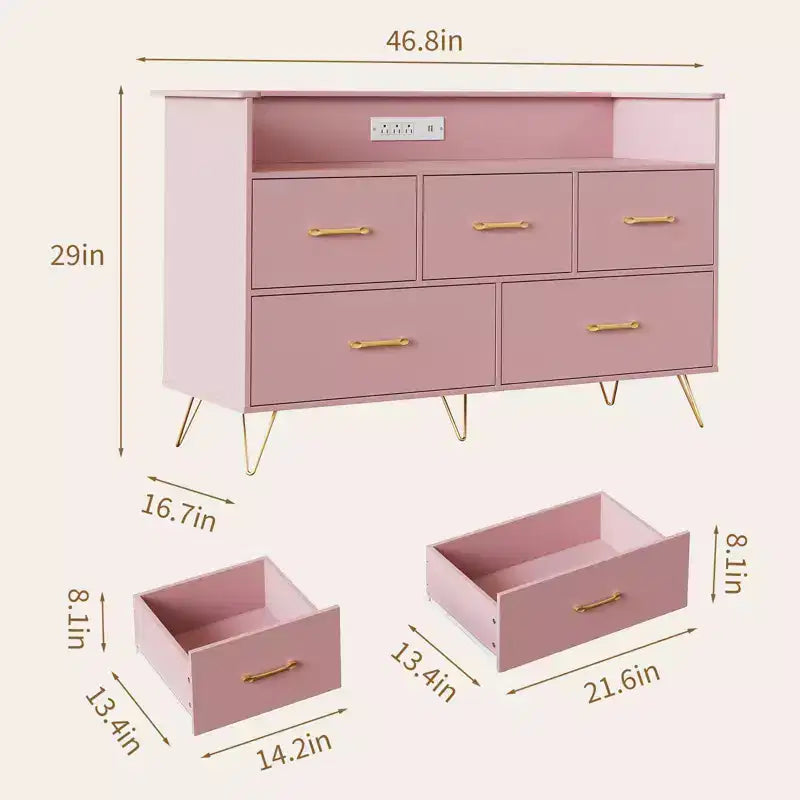 Dresser for Bedroom with 5 Drawers ,Wide Chest of Drawers with Freestanding Storage Organizer,for Closet, Hallway, Entryway, Nursery