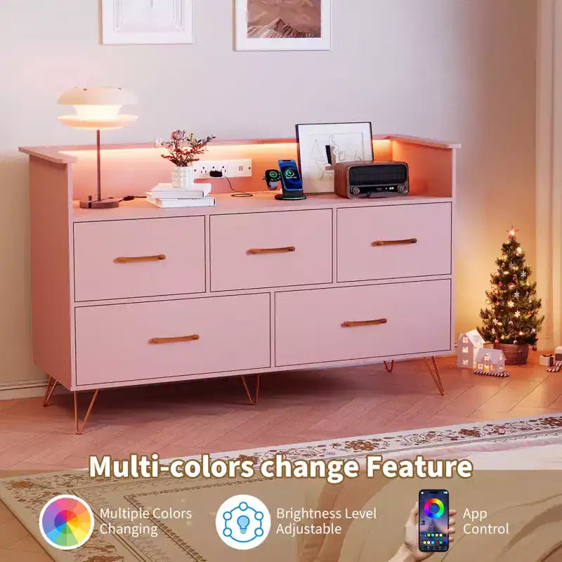 Dresser for Bedroom with 5 Drawers ,Wide Chest of Drawers with Freestanding Storage Organizer,for Closet, Hallway, Entryway, Nursery