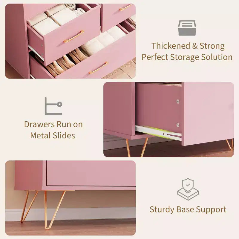 Dresser for Bedroom with 5 Drawers ,Wide Chest of Drawers with Freestanding Storage Organizer,for Closet, Hallway, Entryway, Nursery
