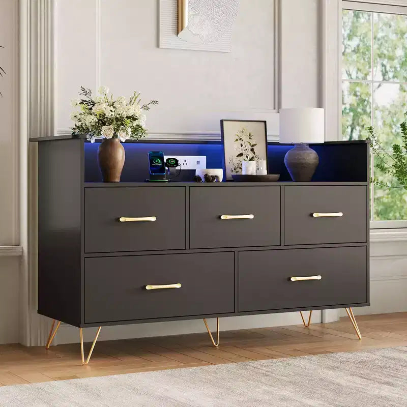 Dresser for Bedroom with 5 Drawers ,Wide Chest of Drawers with Freestanding Storage Organizer,for Closet, Hallway, Entryway, Nursery