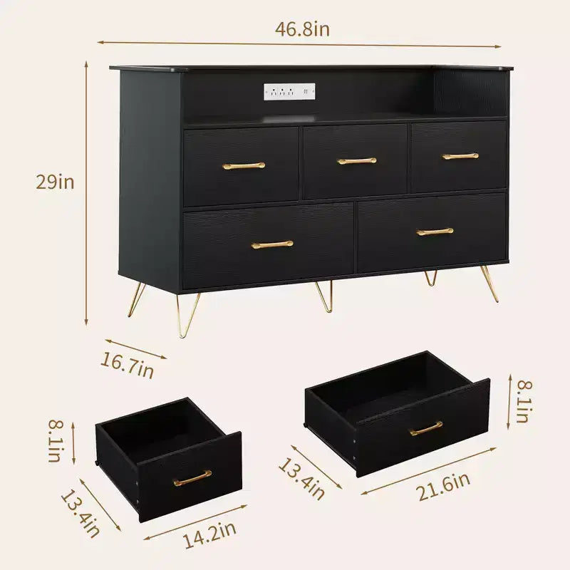 Dresser for Bedroom with 5 Drawers ,Wide Chest of Drawers with Freestanding Storage Organizer,for Closet, Hallway, Entryway, Nursery
