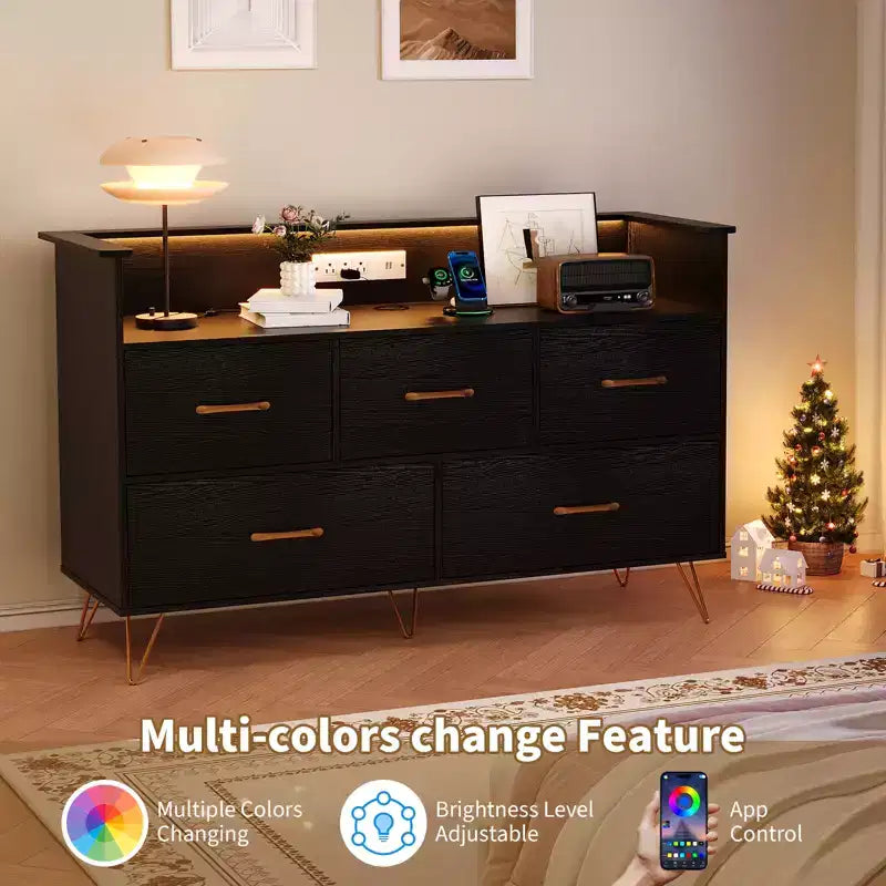 Dresser for Bedroom with 5 Drawers ,Wide Chest of Drawers with Freestanding Storage Organizer,for Closet, Hallway, Entryway, Nursery