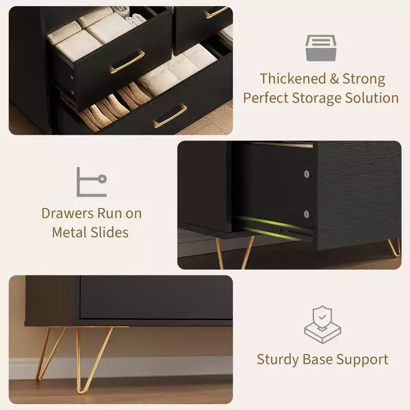 Dresser for Bedroom with 5 Drawers ,Wide Chest of Drawers with Freestanding Storage Organizer,for Closet, Hallway, Entryway, Nursery