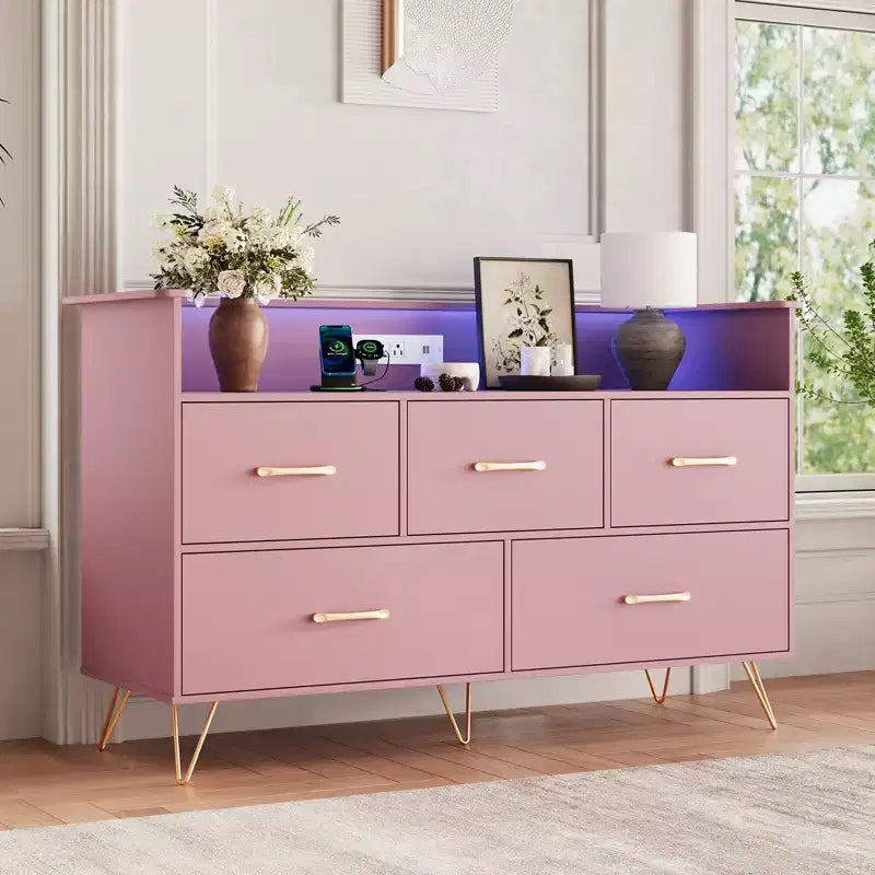 Dresser for Bedroom with 5 Drawers ,Wide Chest of Drawers with Freestanding Storage Organizer,for Closet, Hallway, Entryway, Nursery