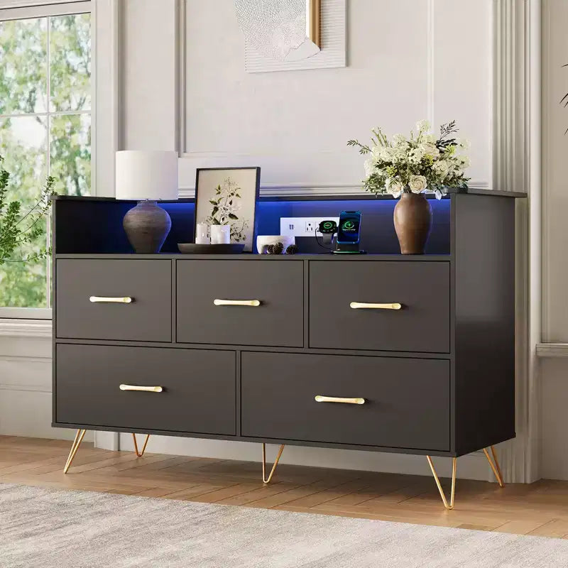 Dresser for Bedroom with 5 Drawers ,Wide Chest of Drawers with Freestanding Storage Organizer,for Closet, Hallway, Entryway, Nursery