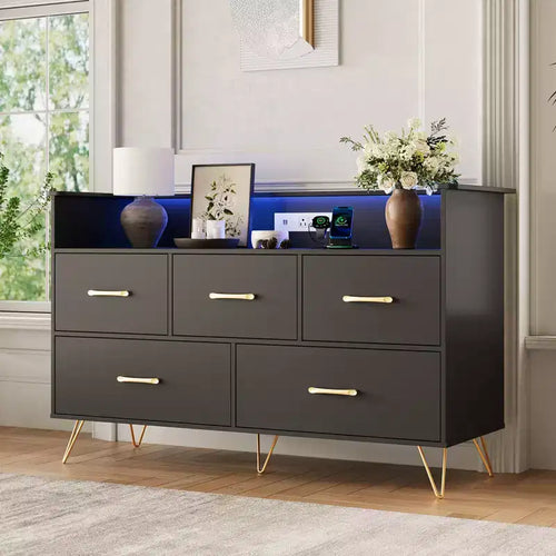 Dresser for Bedroom with 5 Drawers ,Wide Chest of Drawers with Freestanding Storage Organizer,for Closet, Hallway, Entryway, Nursery