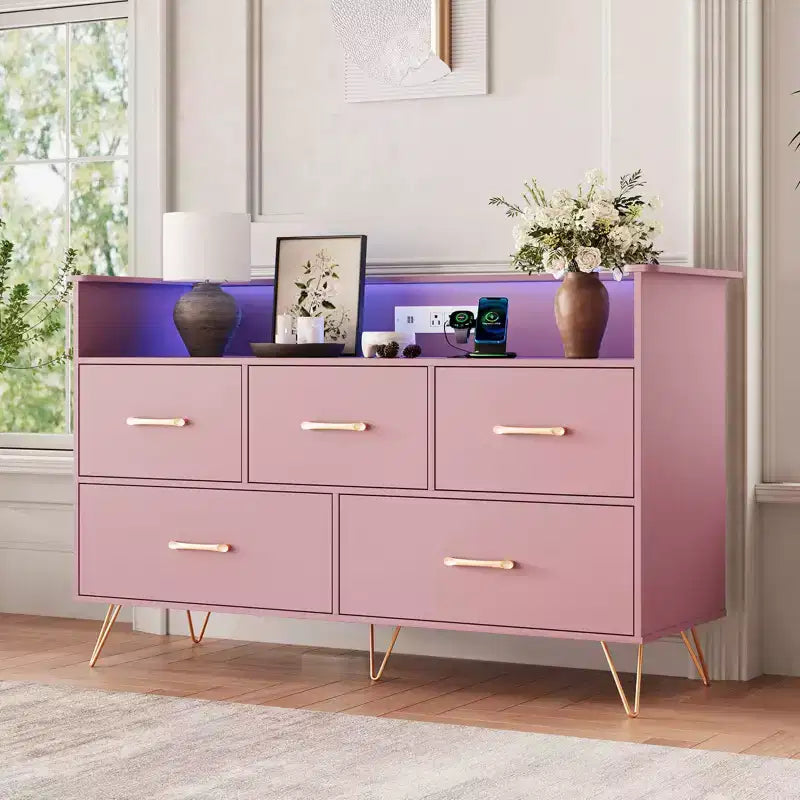 Dresser for Bedroom with 5 Drawers ,Wide Chest of Drawers with Freestanding Storage Organizer,for Closet, Hallway, Entryway, Nursery
