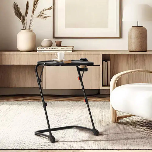 FurnitureR Adjustable Folding TV Tray with 4 Height & 3 Tilt Angle, Foldable Dinner Trays Laptop Snack Table with Cup Holder Sofa, 1PC. Black