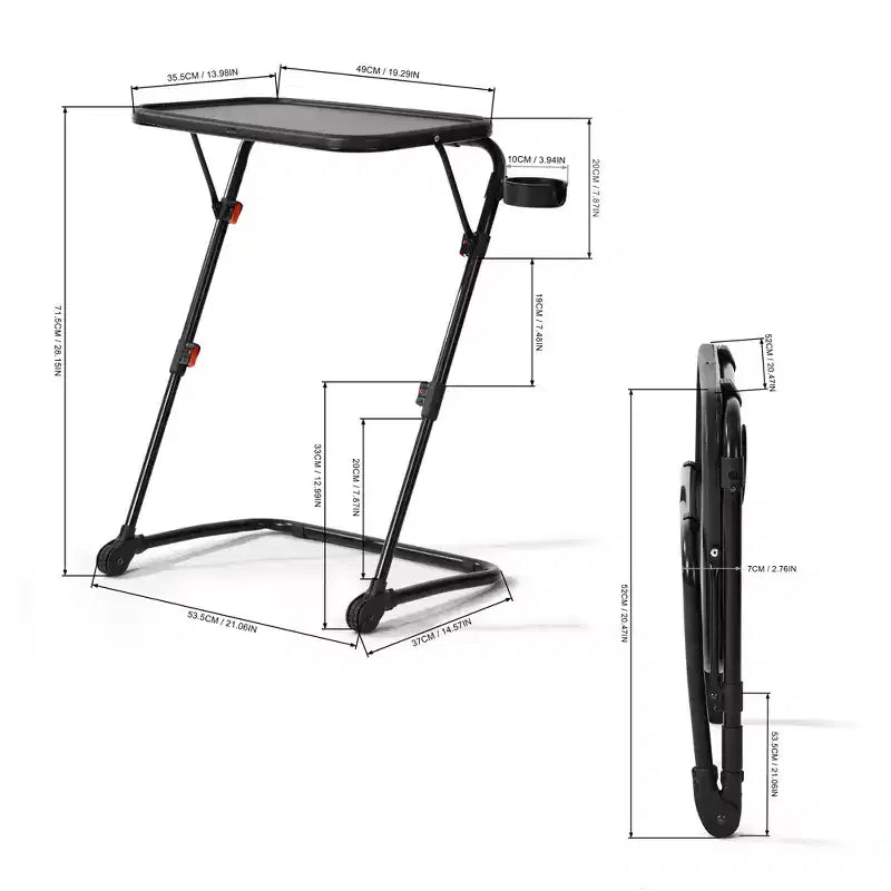 FurnitureR Adjustable Folding TV Tray with 4 Height & 3 Tilt Angle, Foldable Dinner Trays Laptop Snack Table with Cup Holder Sofa, 1PC. Black