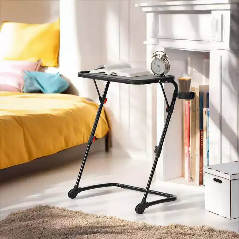 FurnitureR Adjustable Folding TV Tray with 4 Height & 3 Tilt Angle, Foldable Dinner Trays Laptop Snack Table with Cup Holder Sofa, 1PC. Black