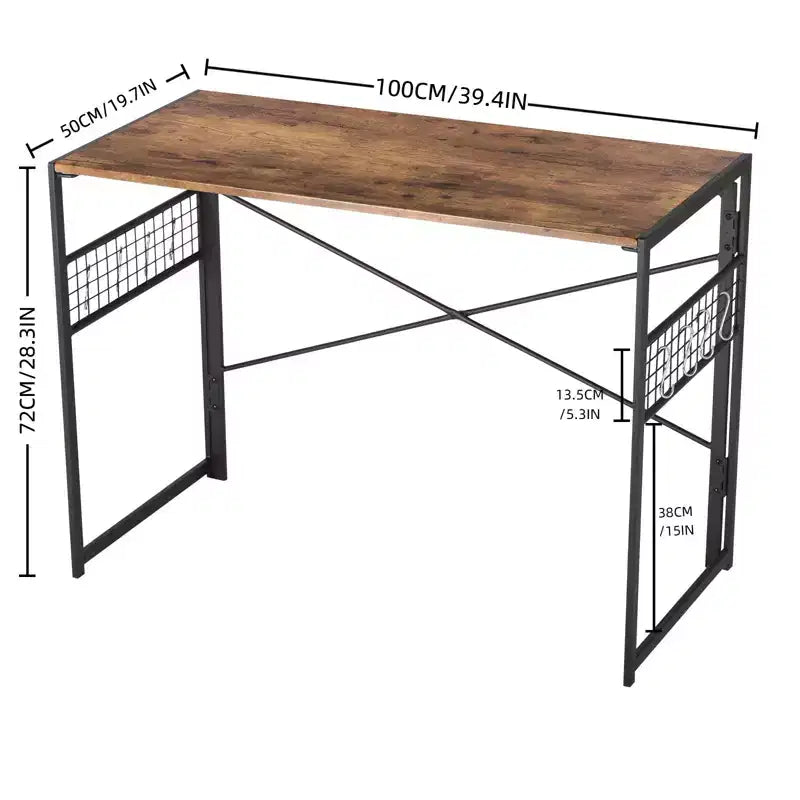 Homy Casa Harper Folding Desk with Wood Top and Metal Frame for Home Office & Small Spaces