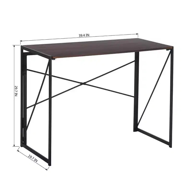 Homy Casa Harper Folding Desk with Wood Top and Metal Frame for Home Office & Small Spaces