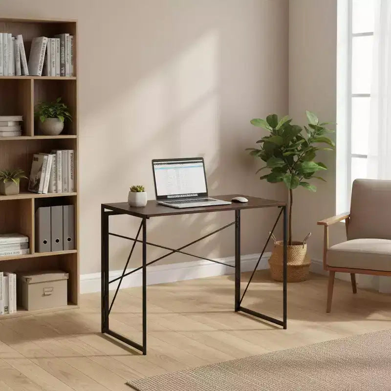 Homy Casa Harper Folding Desk with Wood Top and Metal Frame for Home Office & Small Spaces
