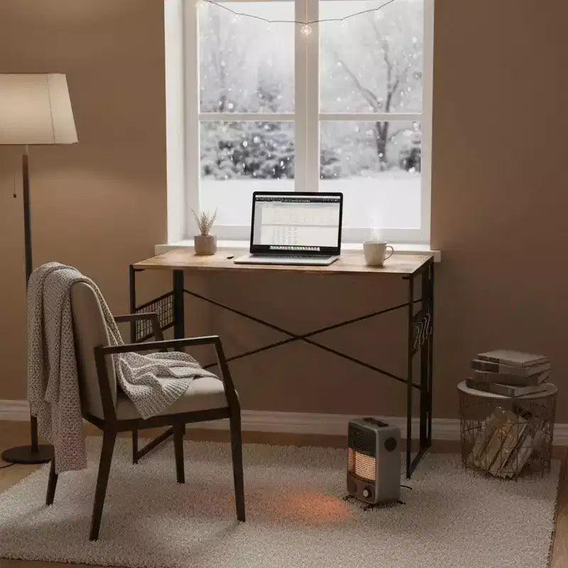 Homy Casa Harper Folding Desk with Wood Top and Metal Frame for Home Office & Small Spaces