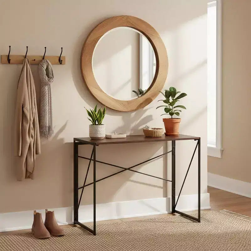 Homy Casa Harper Folding Desk with Wood Top and Metal Frame for Home Office & Small Spaces