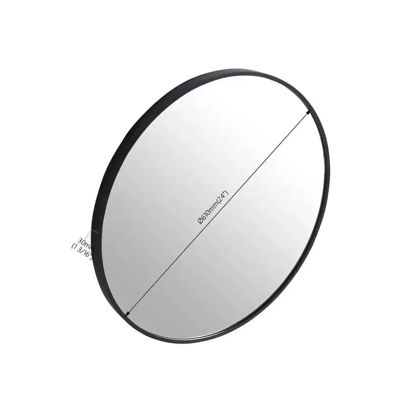 Okak 24IN Modern Bathroom Mirror with Aluminum Alloy Frame, Round Mirror, Vanity Mirror for Living Room, Bathroom, Bedroom, Black