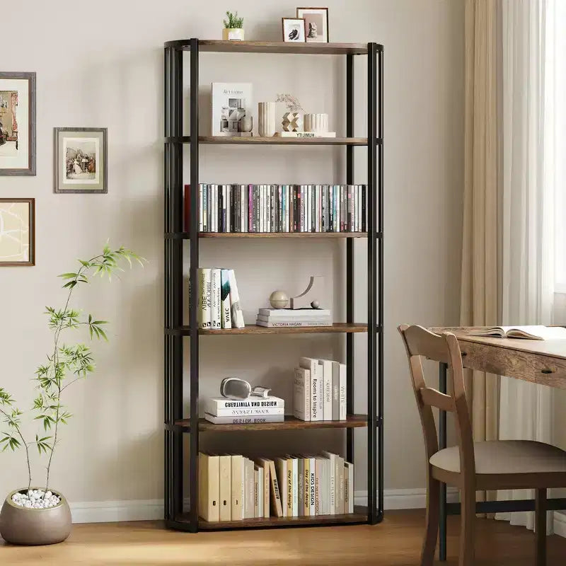 6 Tier Book Shelf, Modern Tall Bookshelf, Industrial Bookcase Corner Storage Organizer, Free Standing Storage Shelving Unit for Bedroom Living Room