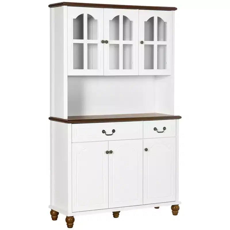 Kitchen Buffet with Hutch, Freestanding Pantry Cabinet with 6 Doors, 2 Drawers and 3-Level Adjustable Shelves