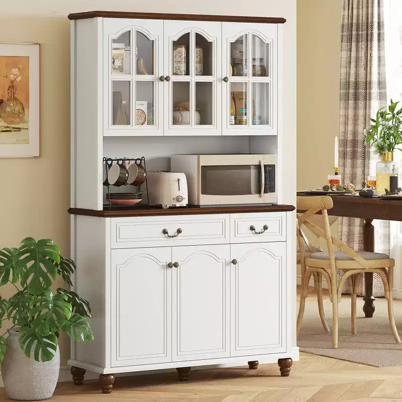 Kitchen Buffet with Hutch, Freestanding Pantry Cabinet with 6 Doors, 2 Drawers and 3-Level Adjustable Shelves
