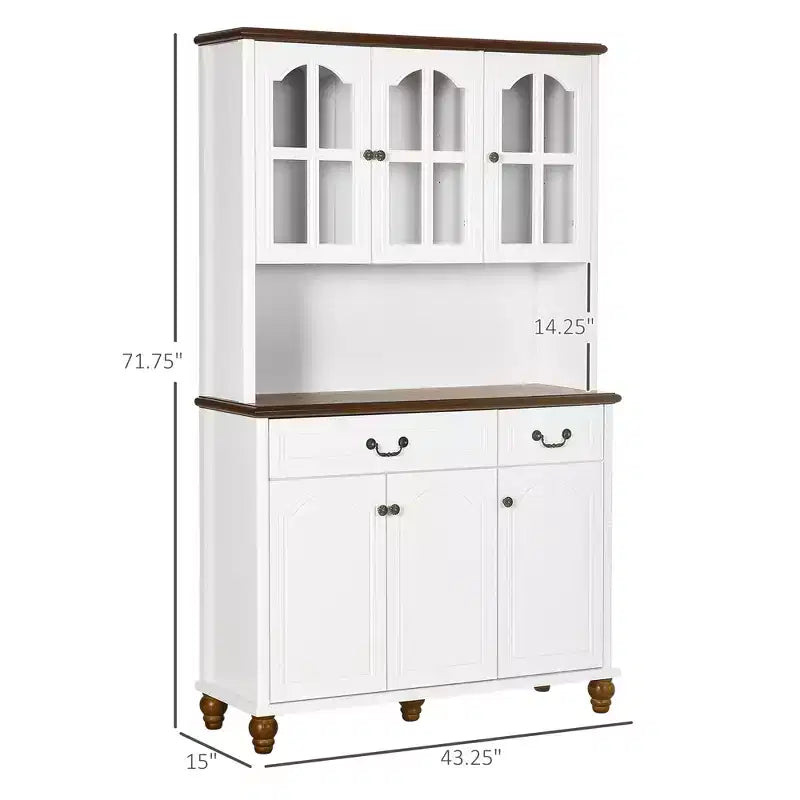 Kitchen Buffet with Hutch, Freestanding Pantry Cabinet with 6 Doors, 2 Drawers and 3-Level Adjustable Shelves