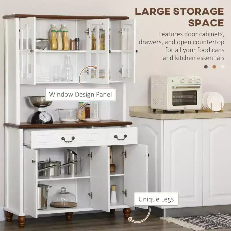 Kitchen Buffet with Hutch, Freestanding Pantry Cabinet with 6 Doors, 2 Drawers and 3-Level Adjustable Shelves
